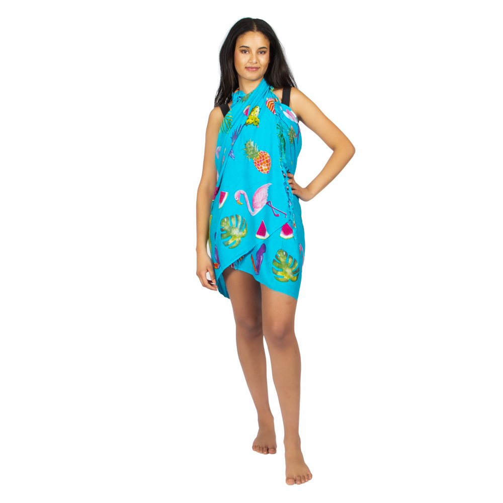 Flamingo Print Sarong in Turquoise - Tropical Beach Cover-Up for Stylish Summer Relaxation - Shopthatapp.ca
