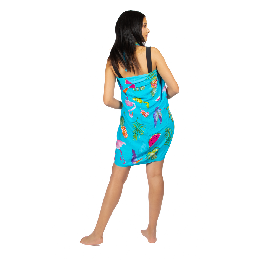 Flamingo Print Sarong in Turquoise - Tropical Beach Cover-Up for Stylish Summer Relaxation - Shopthatapp.ca