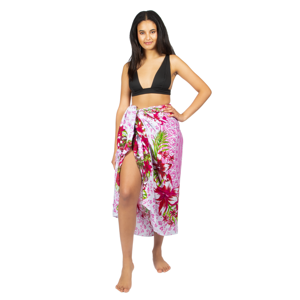 Mandala & Flower Print Sarong - Pink with Purple Tie Dye Bandana Accent - Shopthatapp.ca
