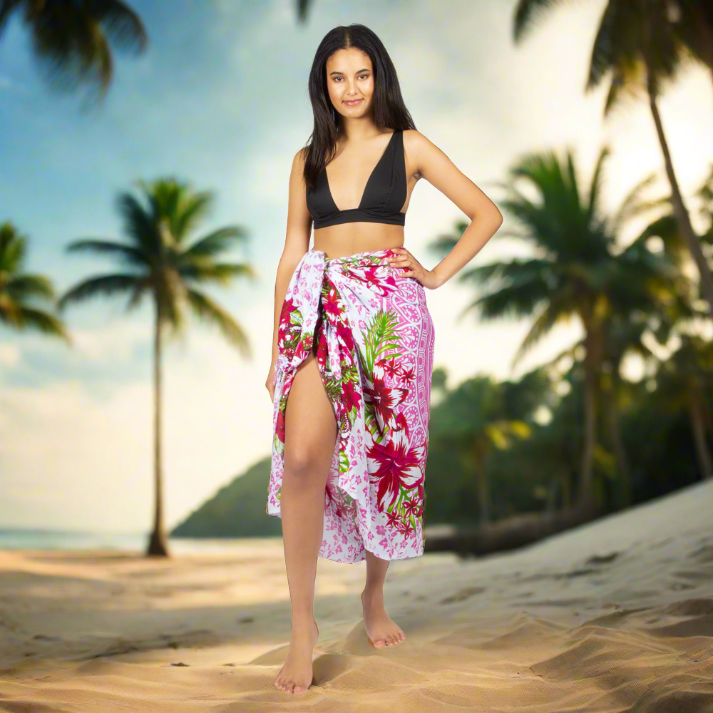 Mandala & Flower Print Sarong - Pink with Purple Tie Dye Bandana Accent - Shopthatapp.ca