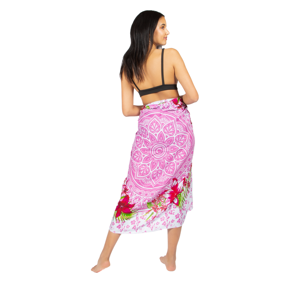 Mandala & Flower Print Sarong - Pink with Purple Tie Dye Bandana Accent - Shopthatapp.ca