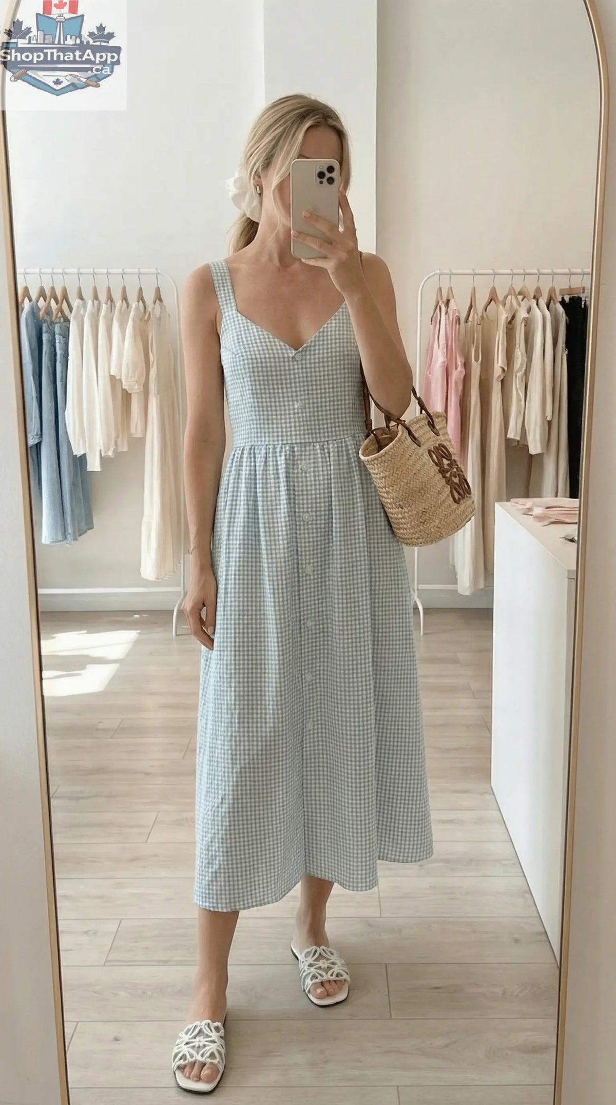 Estelle Blue Gingham Button Down Dress in Cotton - Shopthatapp.ca