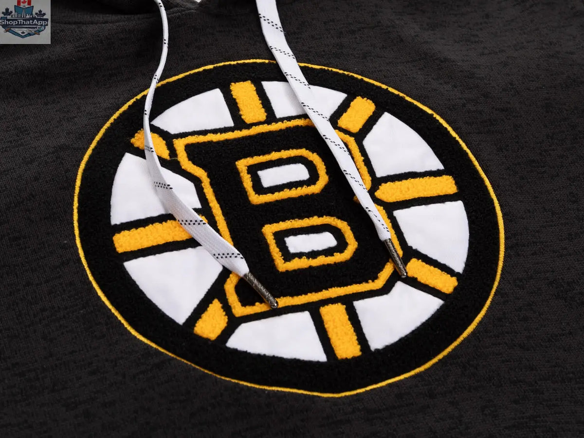 Black Boston Bruins hoodie from Calhoun Surf N' Skate's Muskoka Black Edition, featuring team logo and comfortable fabric.