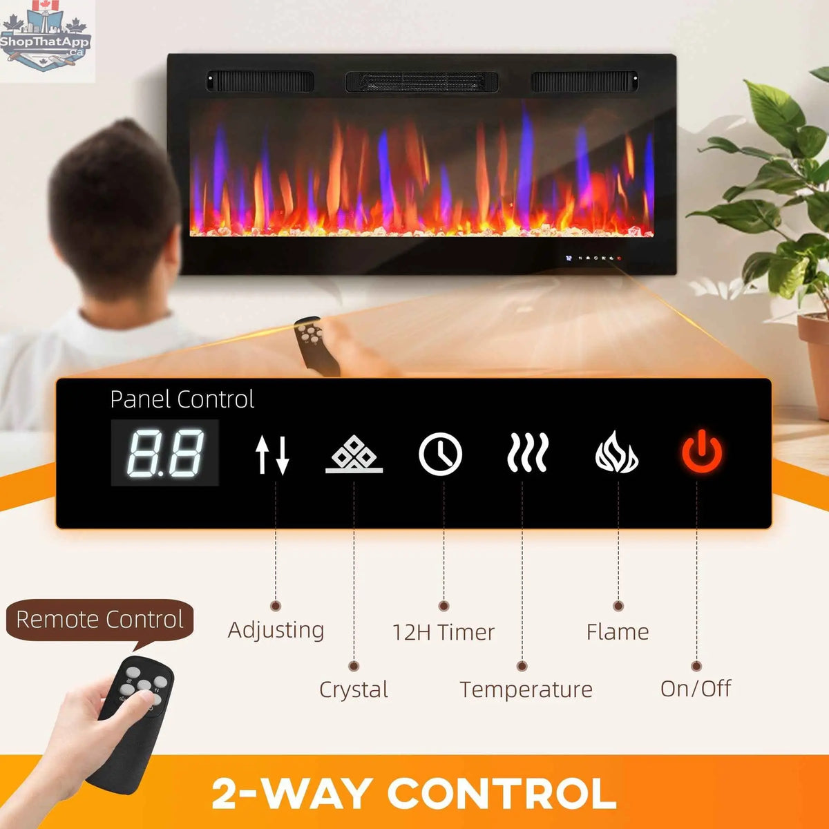 SLOTH Nation Marley electric fireplace heater, 42-inch slim freestanding or wall-mounted electric fireplace with eco mode, home décor.