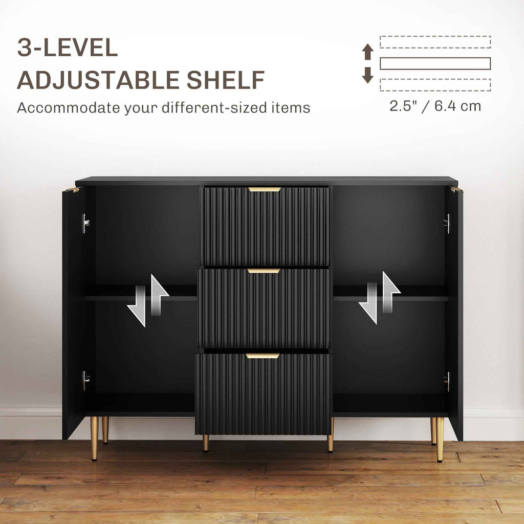 Ellis Modern Kitchen Buffet/Hallway Cabinet with 3 Drawers-Black