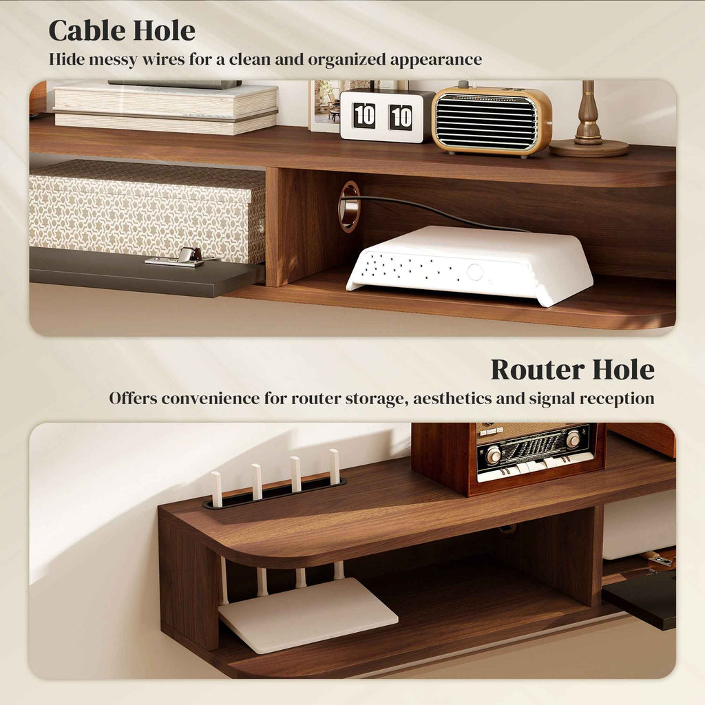 Lennox Floating TV Stand for TVs up to 75" with Flip Drawer-Walnut