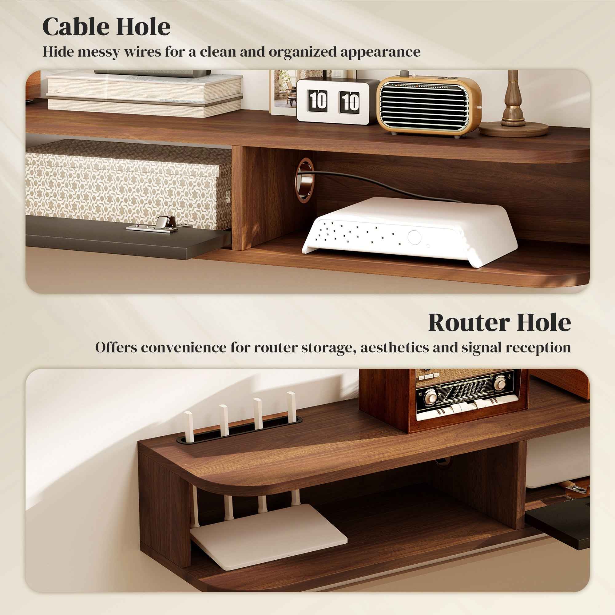 Lennox Floating TV Stand for TVs up to 75" with Flip Drawer-Walnut