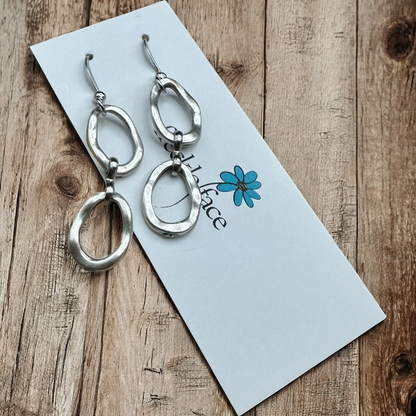 Wavy Hoop Drop Earrings – Matte Silver Asymmetrical Hoops, Hypoallergenic - Shopthatapp.ca