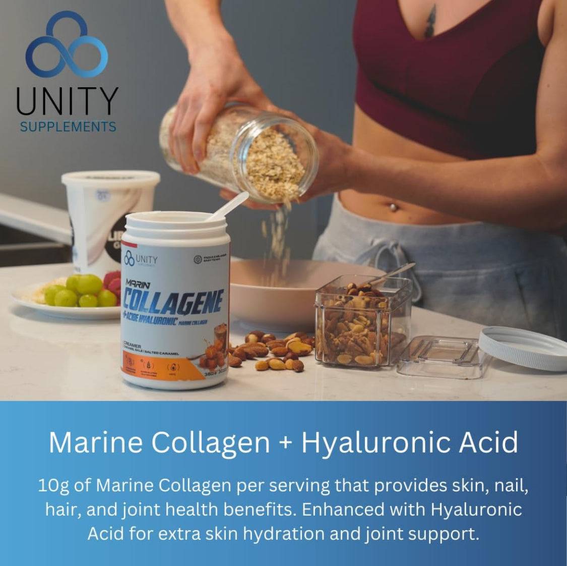 Unity Supplements Marine Collagen Powder with Hyaluronic Acid - Salted Caramel Flavored Coffee Sweetener - Www.Shopthatapp.ca