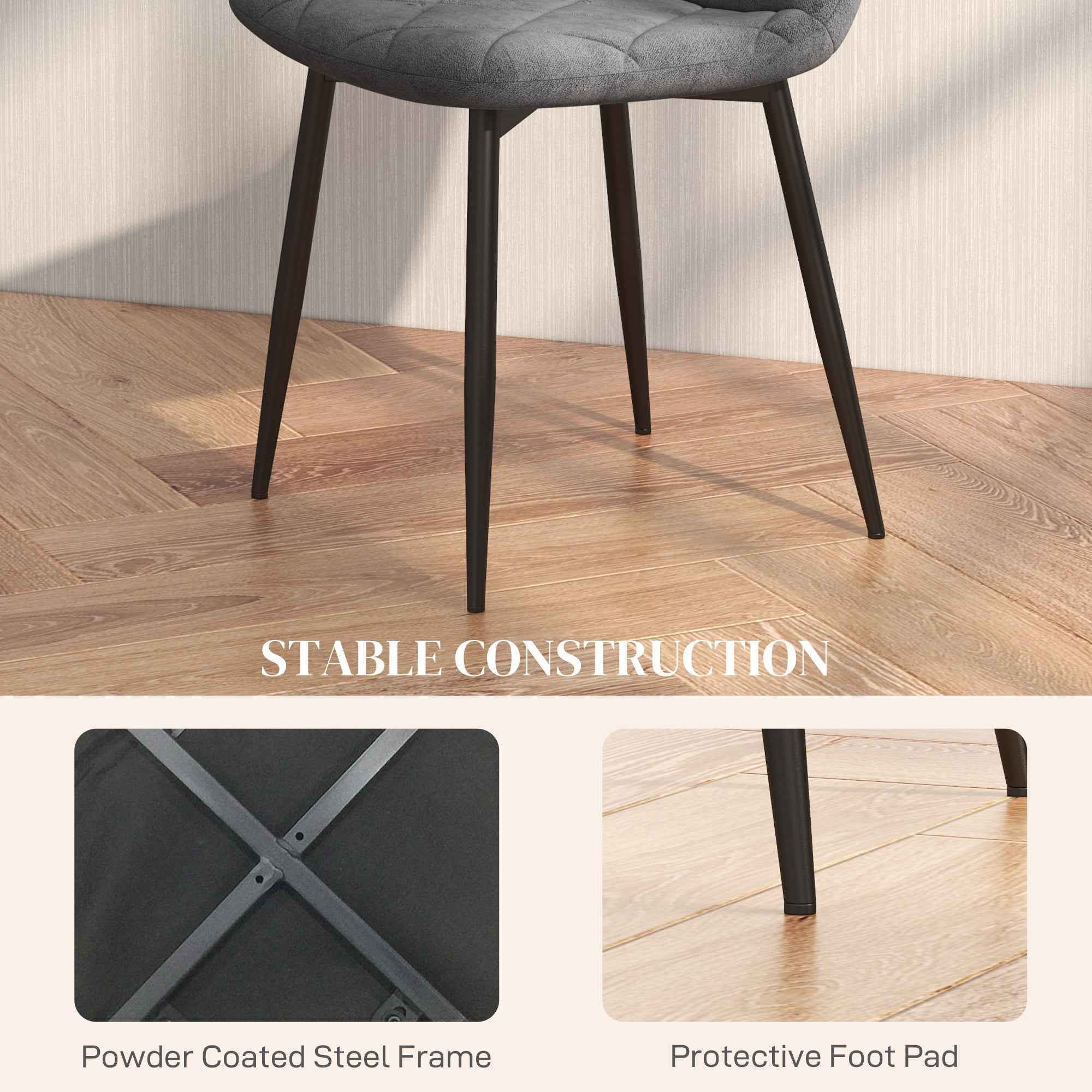 Arbor Upholstered Dining Chairs with Steel Legs-Set of 4-Grey