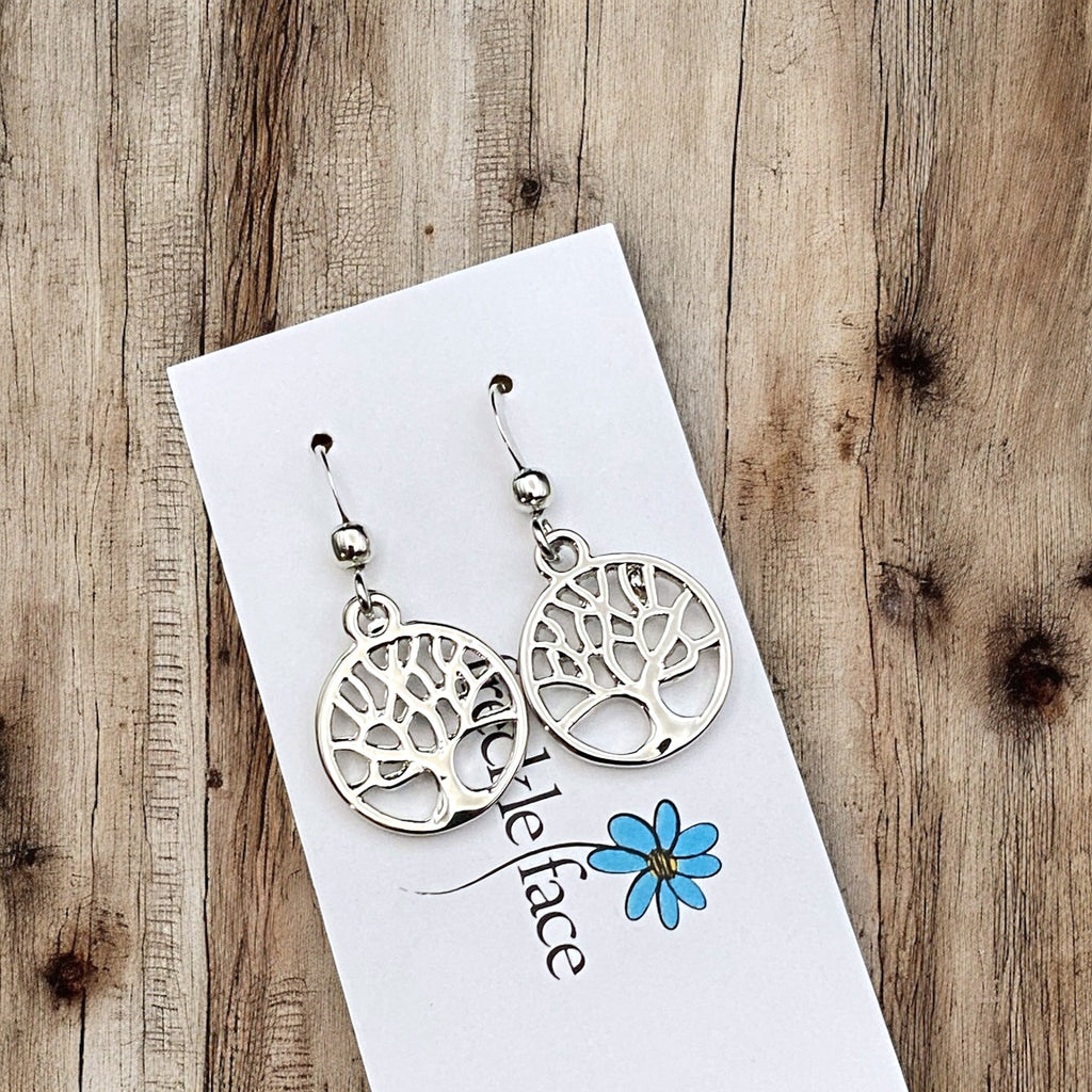 Tree Silhouette Earrings in Matte & Polished Silver Options