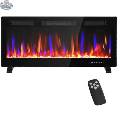 SLOTH Nation Marley electric fireplace heater, 42-inch slim freestanding or wall-mounted unit with eco mode for home decor.