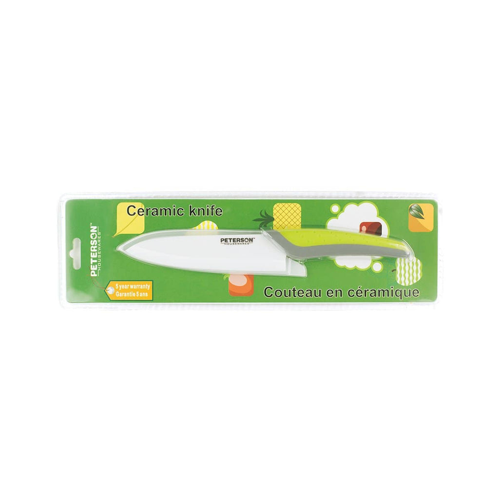 6 Inch Ceramic Kitchen Knife - White Blade, Soft-Touch Green/Grey Handle