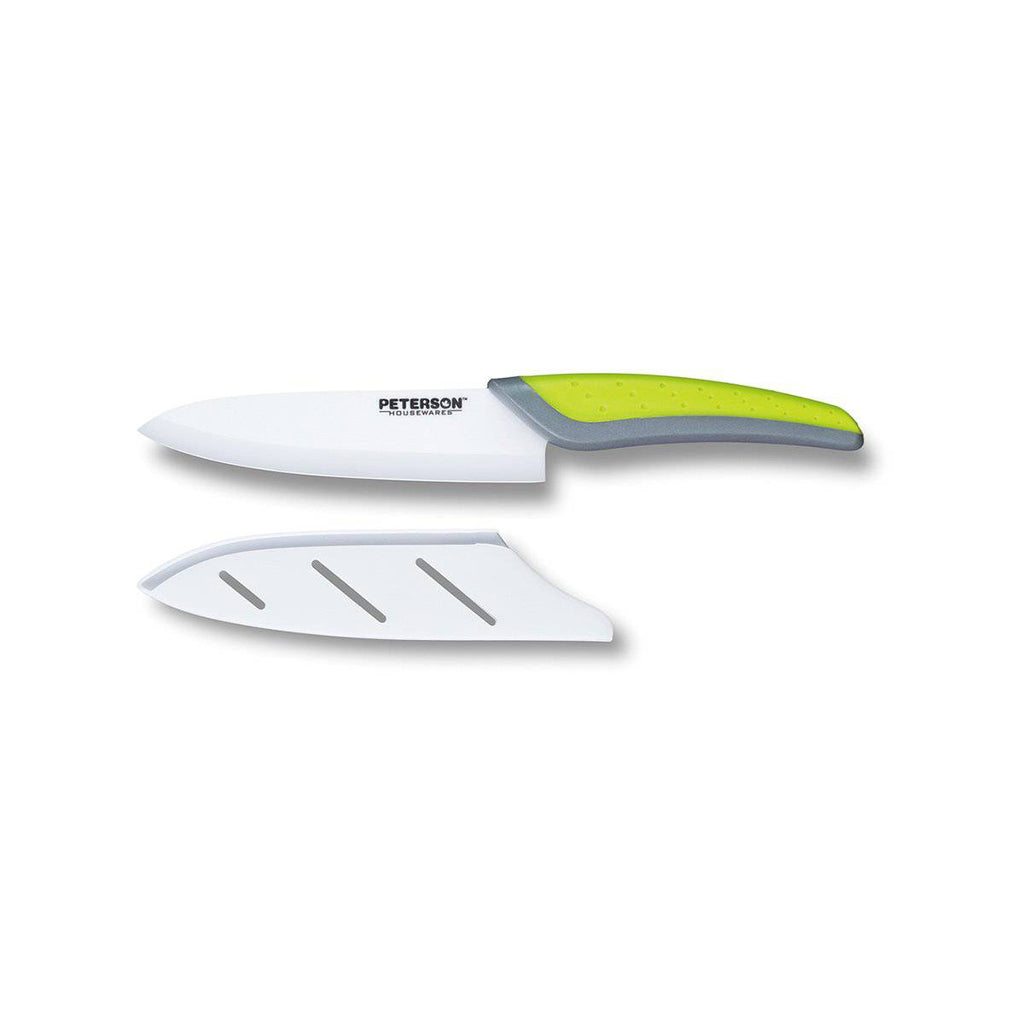 6 Inch Ceramic Kitchen Knife - White Blade, Soft-Touch Green/Grey Handle