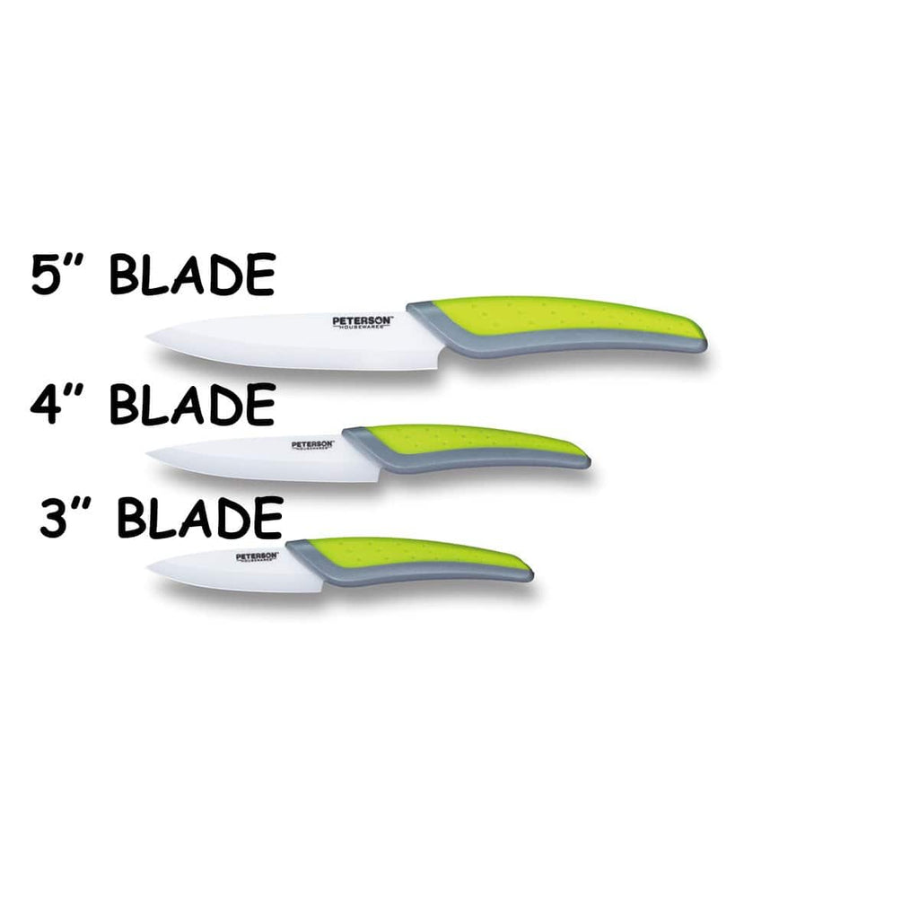 Premium Ceramic Kitchen Knife with Soft Touch Handle - 5" Blade in Green & Grey