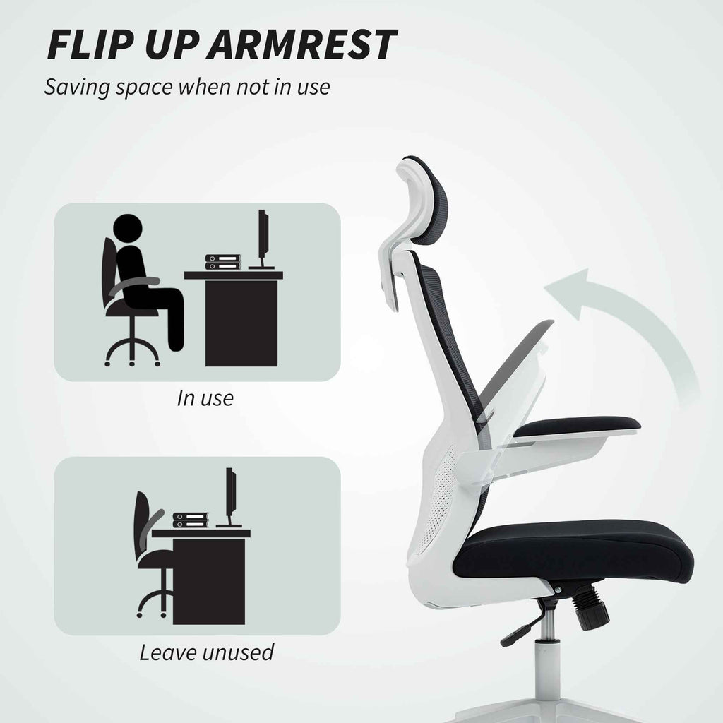 Andre Ergonomic Office Chair with 2D Lumbar Support and adjustable Headrest-Black/White