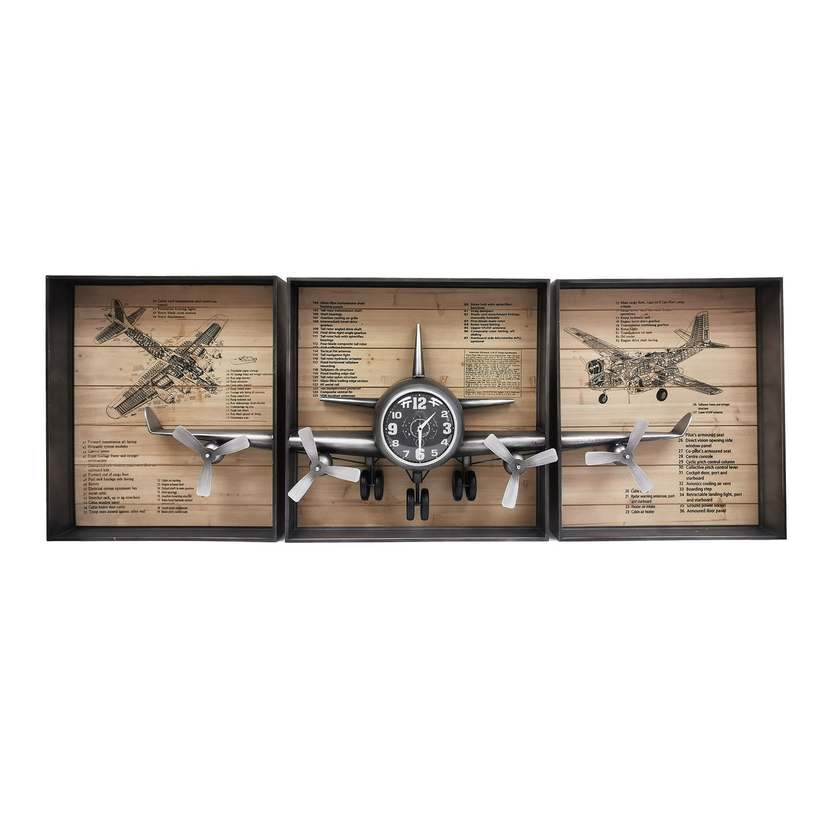 Metallic Vintage Airplane Wall Art with Clock, Set of 3--www.Shopthatapp.ca-Peterson Housewares & Artwares