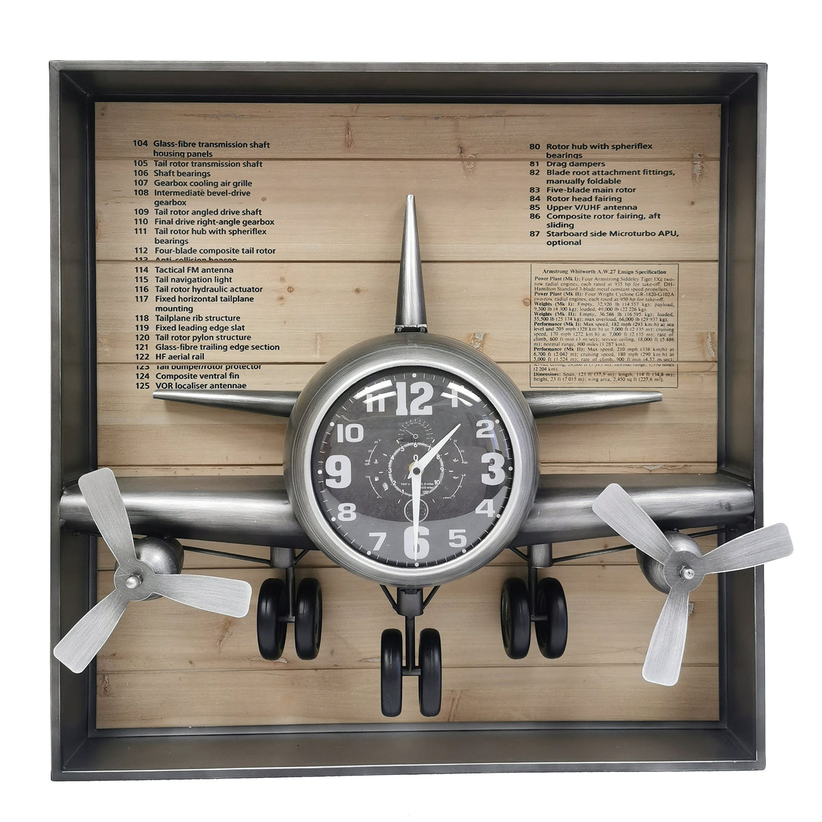Metallic Vintage Airplane Wall Art with Clock, Set of 3--www.Shopthatapp.ca-Peterson Housewares & Artwares