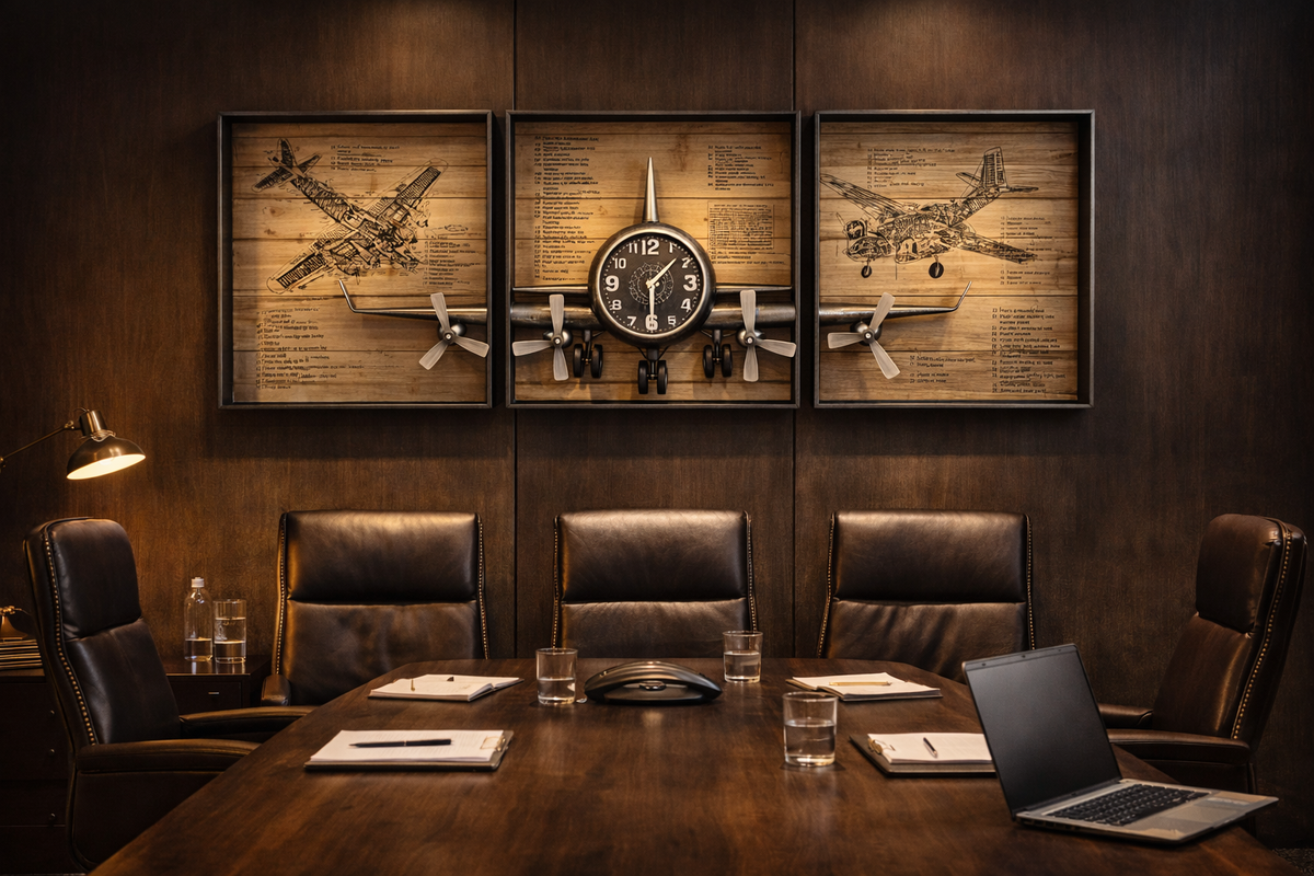 Metallic Vintage Airplane Wall Art with Clock, Set of 3--www.Shopthatapp.ca-Peterson Housewares & Artwares