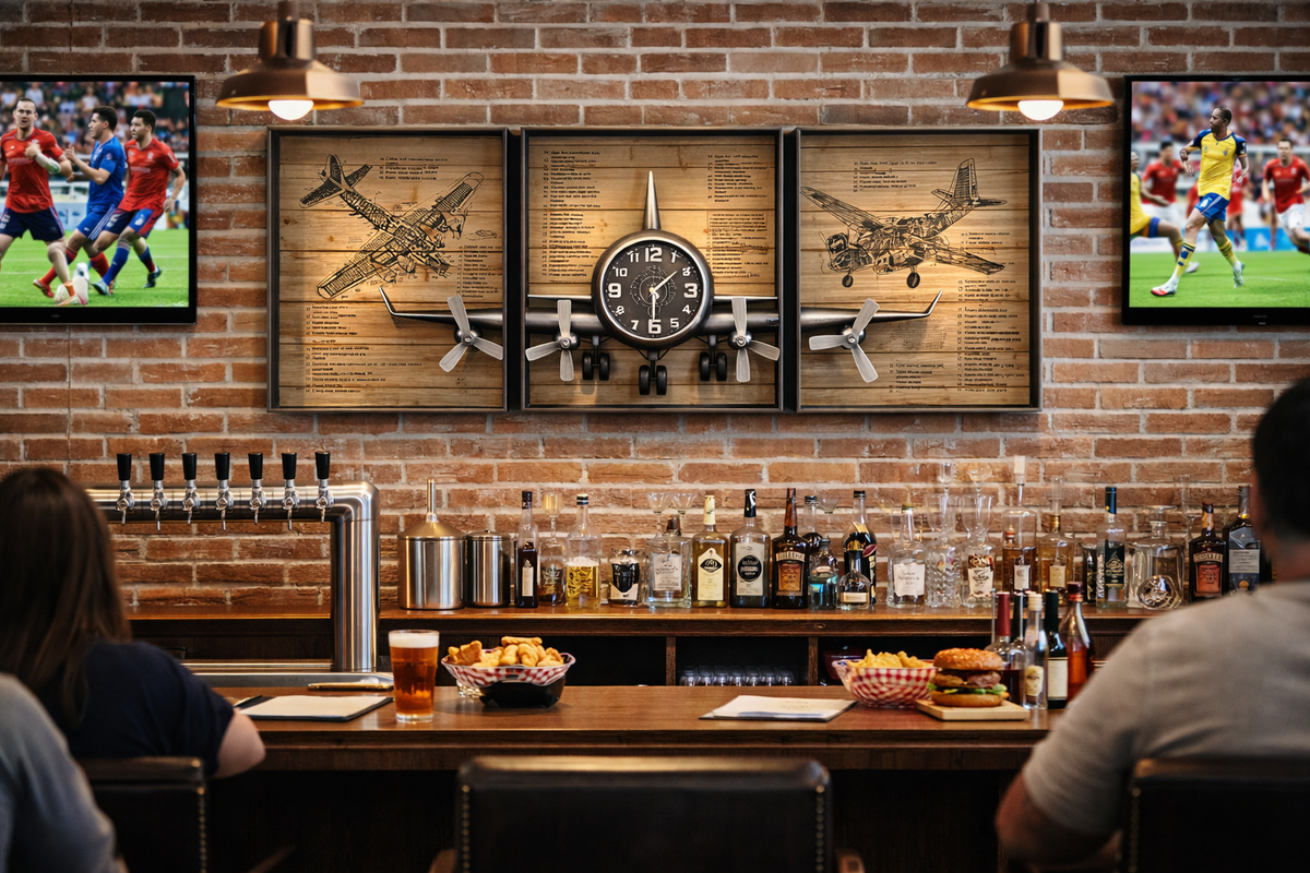 Metallic Vintage Airplane Wall Art with Clock, Set of 3--www.Shopthatapp.ca-Peterson Housewares & Artwares