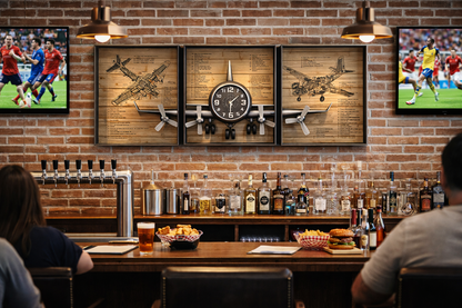Metallic Vintage Airplane Wall Art with Clock, Set of 3--www.Shopthatapp.ca-Peterson Housewares & Artwares