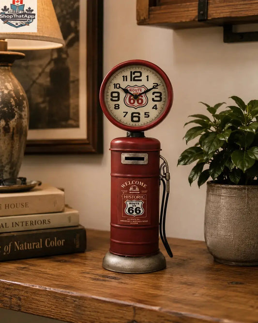 Vintage Route 66 Piggy Bank Clock: A Timeless Piece of Americana - Shopthatapp.ca