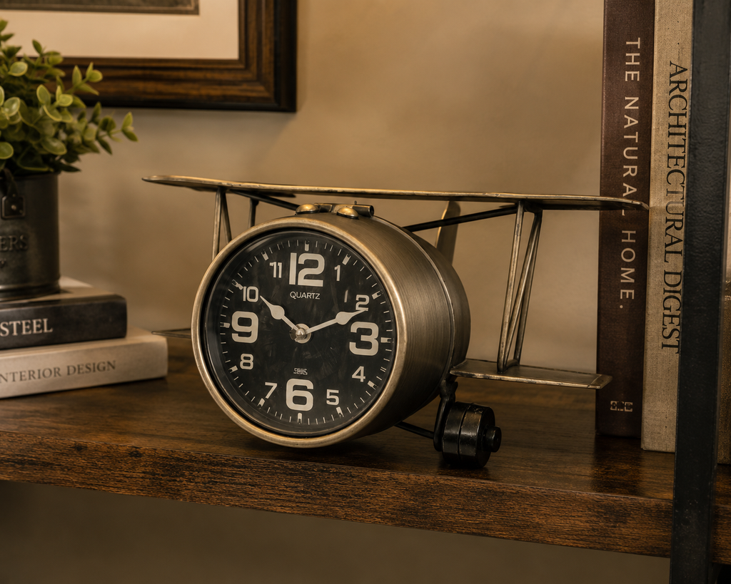 Vintage Airplane Table Clock - Elevate Your Space with Timeless Aviation Charm