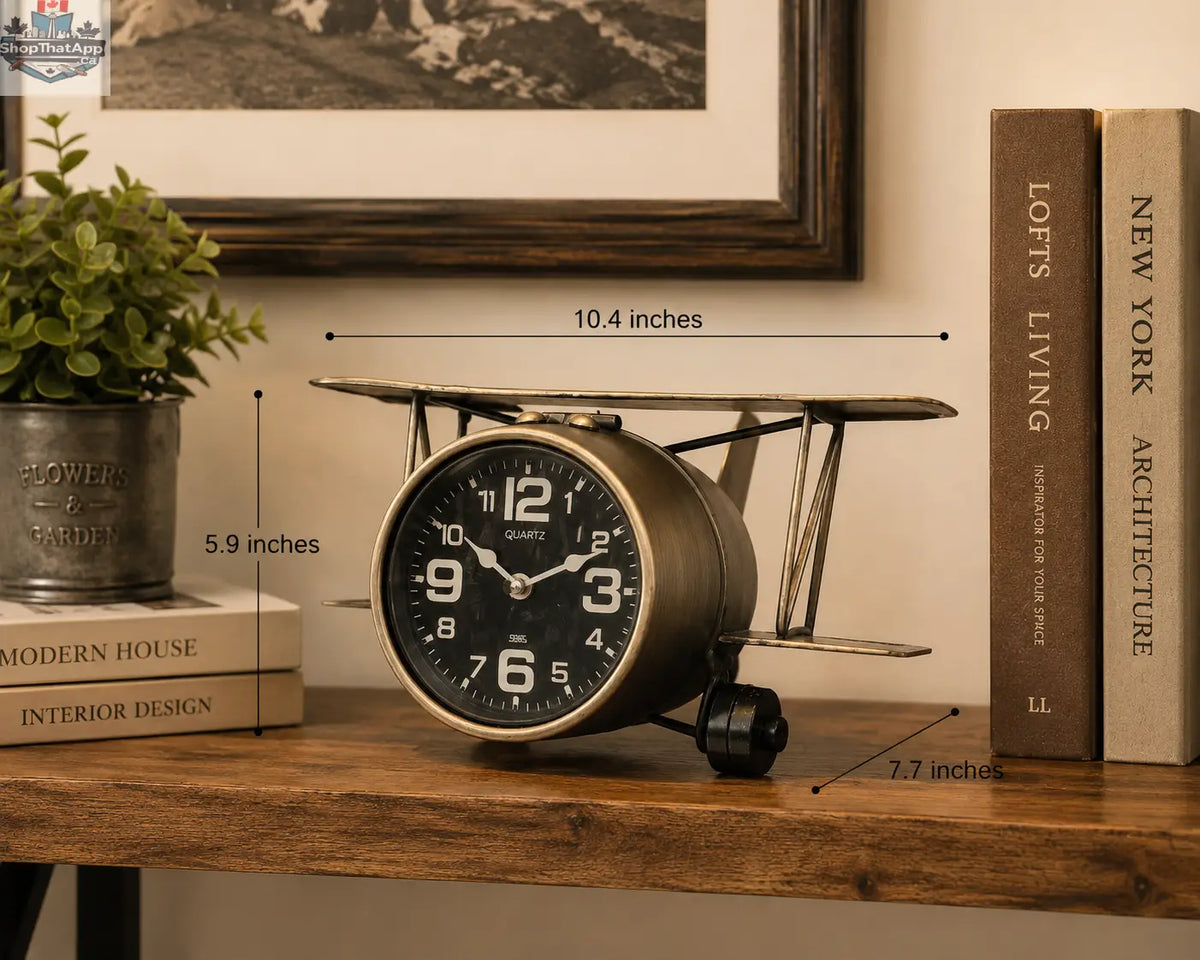 Vintage Airplane Table Clock - Elevate Your Space with Timeless Aviation Charm - Shopthatapp.ca
