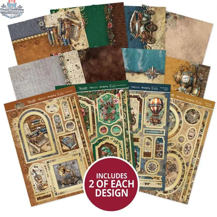 Precut 3D card toppers from Ecstasy Crafts' Clockwork Curiosities Luxury Topper Collection featuring intricate clockwork and vintage design elements.