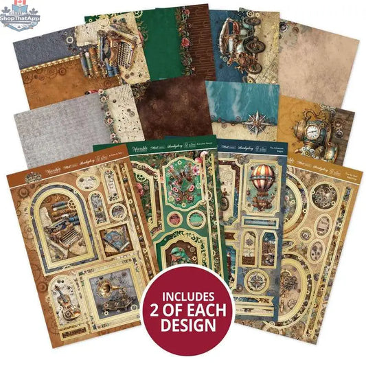 Precut 3D card toppers from Ecstasy Crafts' Clockwork Curiosities Luxury Topper Collection featuring intricate clockwork and vintage design elements.