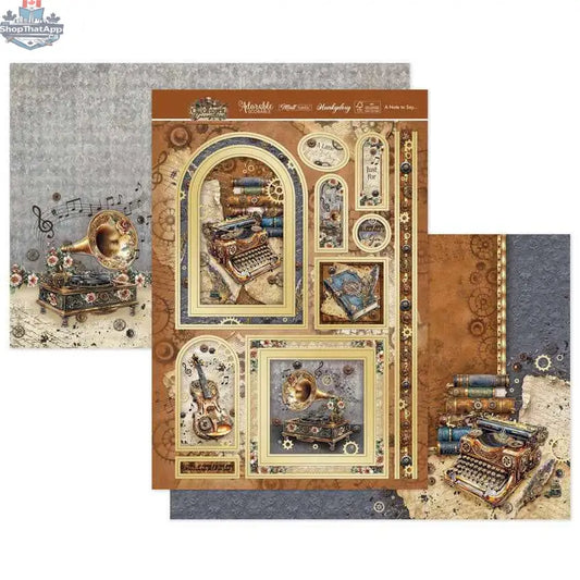 Precut 3D card toppers from Ecstasy Crafts' A Note to Say... Luxury Topper Set, featuring elegant clockwork design elements.