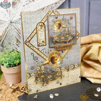 Precut 3D card toppers from Ecstasy Crafts' Clockwork Curiosities Luxury Topper Collection, featuring intricate clockwork designs.