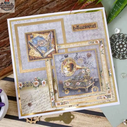 Precut 3D card toppers from Ecstasy Crafts' A Note to Say... Luxury Topper Set featuring clock and floral designs.