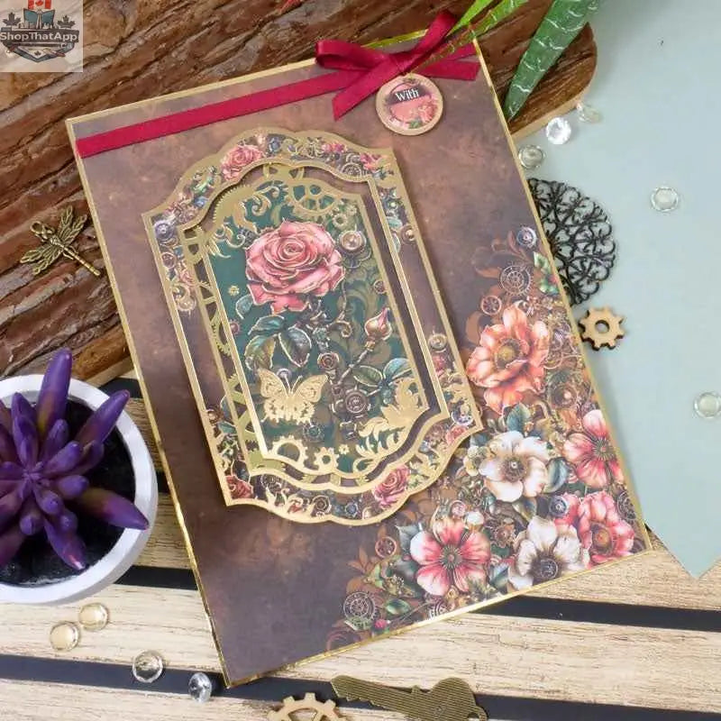 Precut 3D card toppers from Ecstasy Crafts' Clockwork Curiosities Luxury Topper Collection, featuring intricate clockwork and vintage designs.