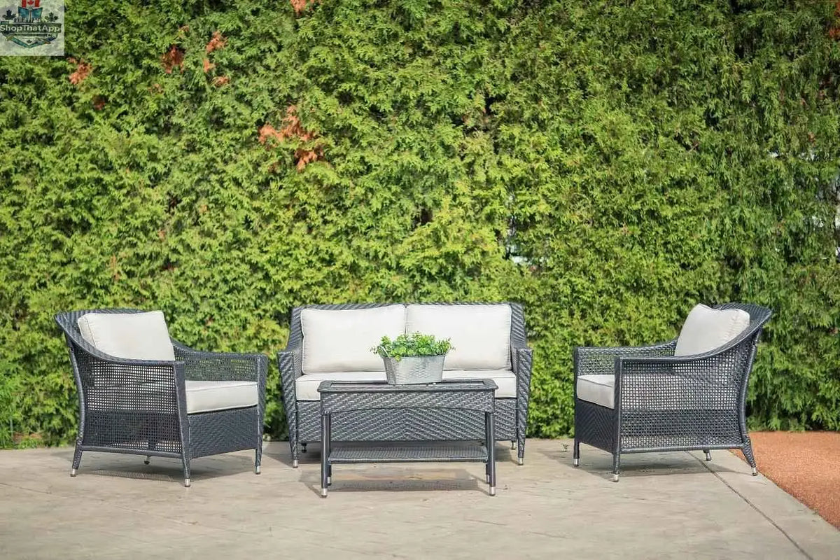 Krikacy Camus 4-piece aluminum outdoor sectional patio furniture set with cushioned seats and modern design, shown from the front.
