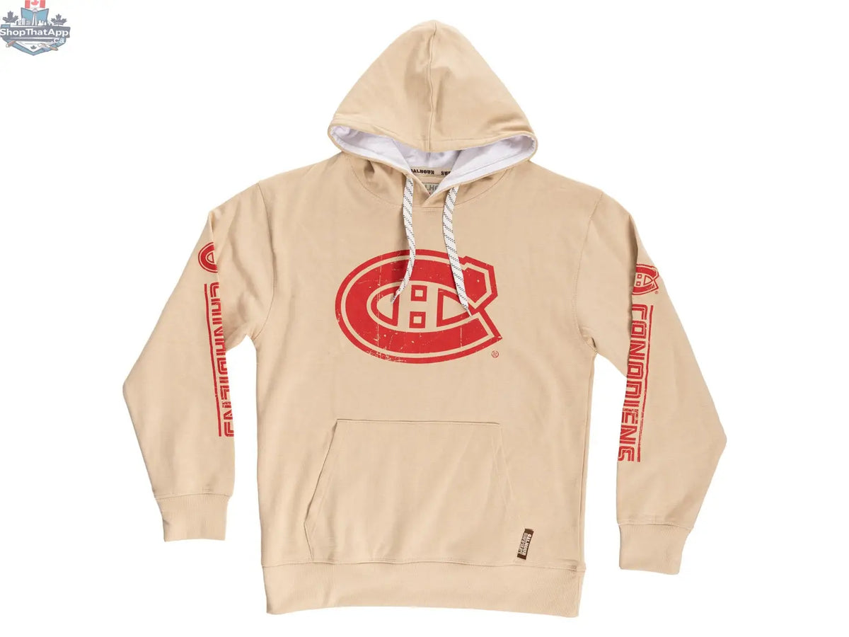 Oatmeal Montreal Canadiens hoodie by Calhoun Surf N' Skate featuring vintage Canadiens logo and classic sportswear style.