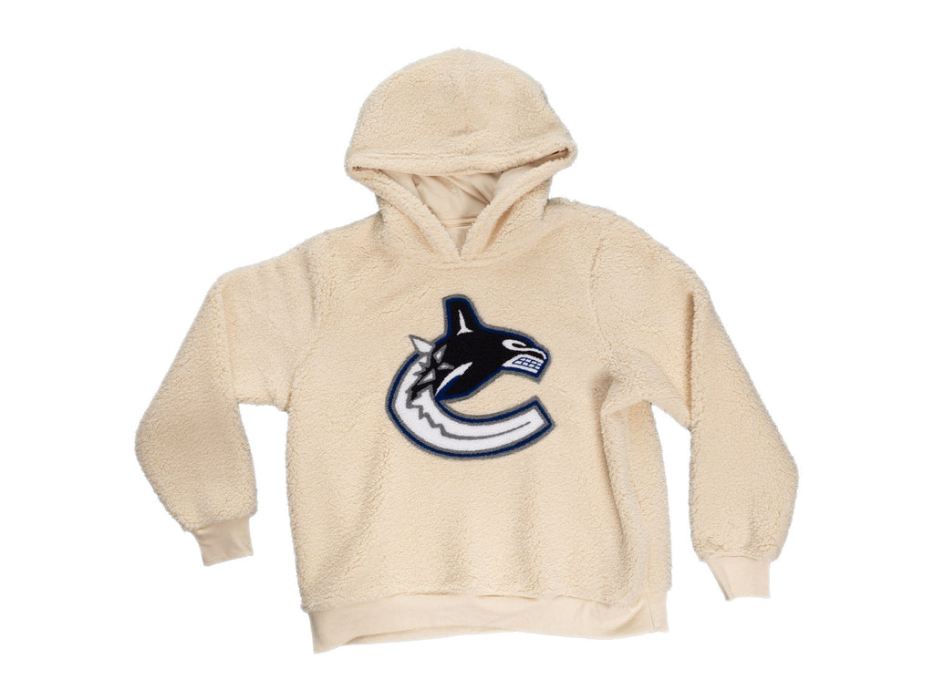 Vancouver Canucks Ladies Sherpa Hoodie with Premium Chenille Logo - Shopthatapp.ca