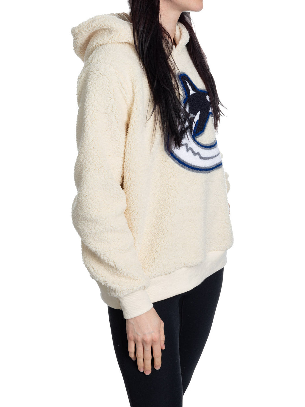 Vancouver Canucks Ladies Sherpa Hoodie with Premium Chenille Logo - Shopthatapp.ca