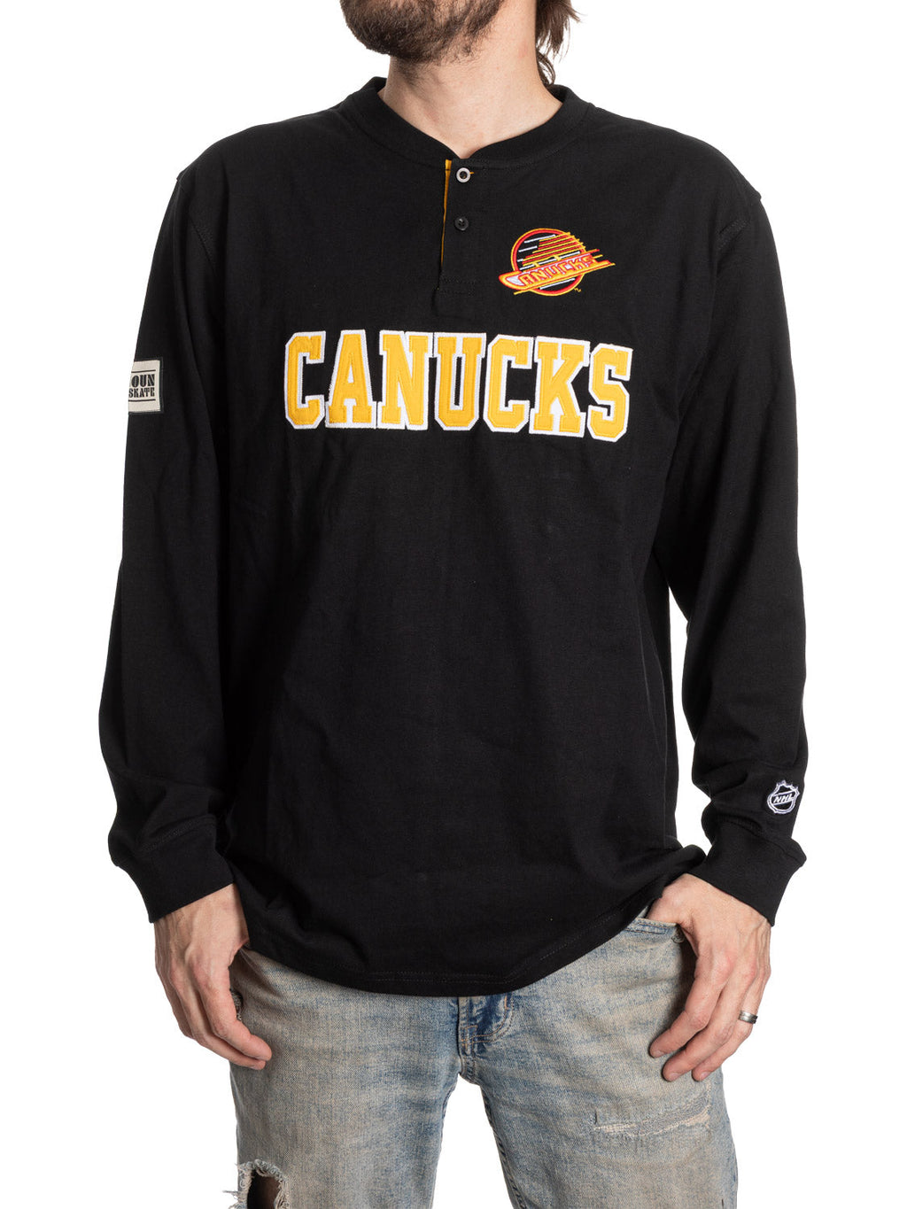 Retro Vancouver Canucks Long Sleeve Henley - Shopthatapp.ca