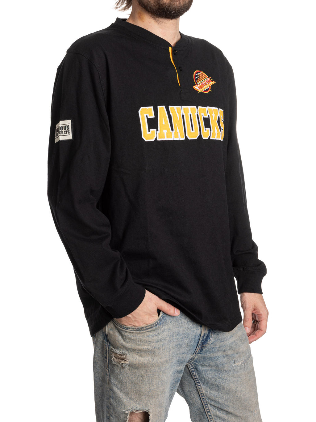 Retro Vancouver Canucks Long Sleeve Henley - Shopthatapp.ca