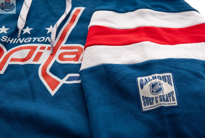 Washington Capitals hoodie in varsity retro style, featuring team logo and vintage design, by Calhoun Surf N' Skate.