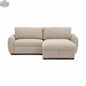Amira pullout sleeper sectional with storage chaise in oatmeal fabric by Hygge Design House, showing the sofa with pullout bed and storage features.