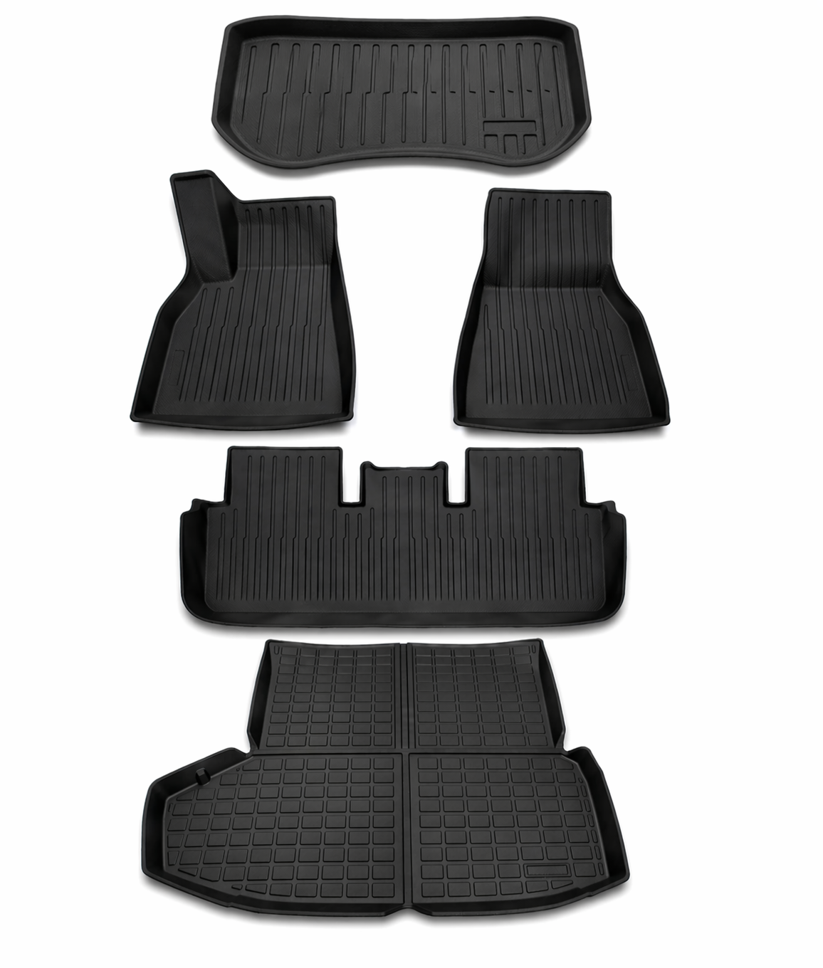 Model S 2022-2026 Gummimatten 5-Teilig Komplettset Fußmatten, Frunk und Trunk