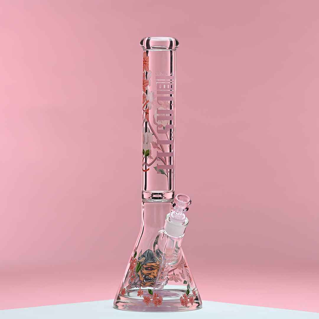 16" Cherry Blossom Beaker Bong - 9mm Thick Glass