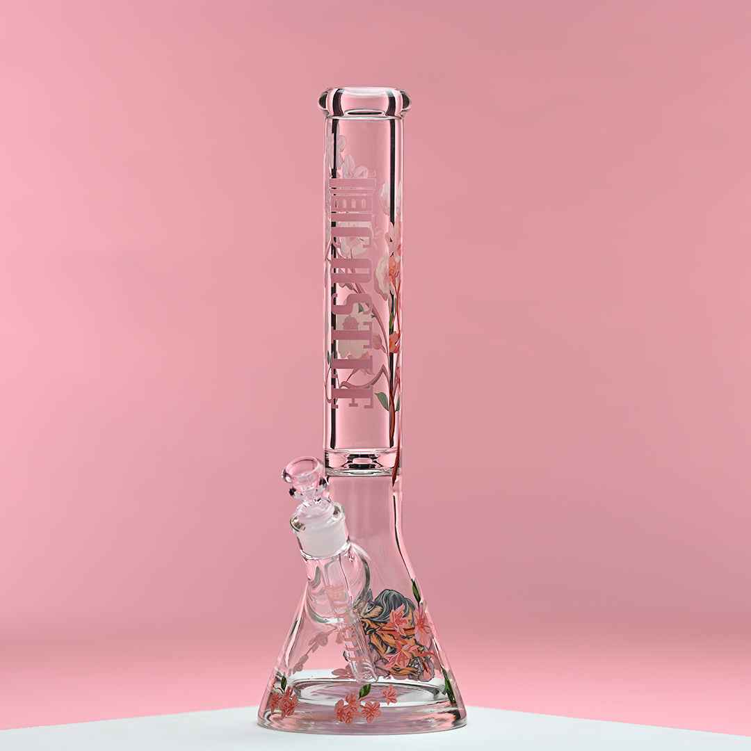 16" Cherry Blossom Beaker Bong - 9mm Thick Glass