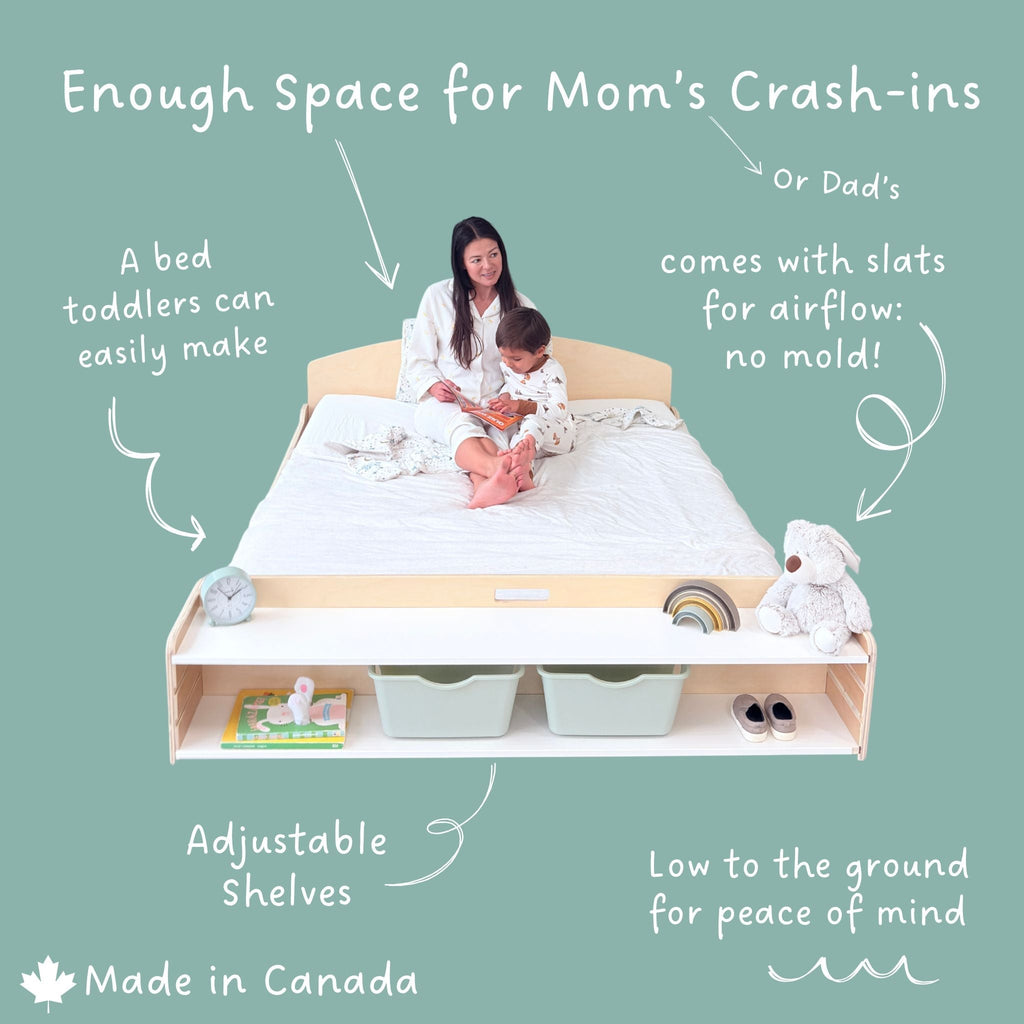CHERRY FULL - Montessori Floor Bed with Shelves - Shopthatapp.ca