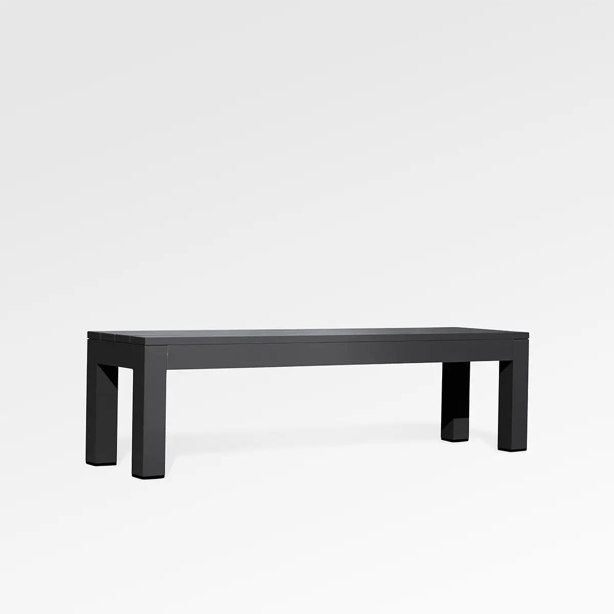 Black aluminum dining bench from Enclover's Chestnut Lux collection, featuring sleek design and sturdy construction.