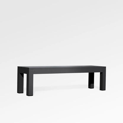 Black aluminum dining bench from Enclover's Chestnut Lux collection, featuring sleek design and sturdy construction.