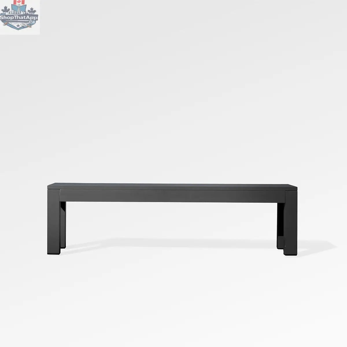 Black aluminum dining bench from Enclover's Chestnut Lux collection, featuring a sleek modern design with a sturdy frame.