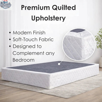 UltraFlex® 10-inch orthopedic mattress set with boxspring, eco-friendly cool gel memory foam, made in Canada, shown on a bed frame
